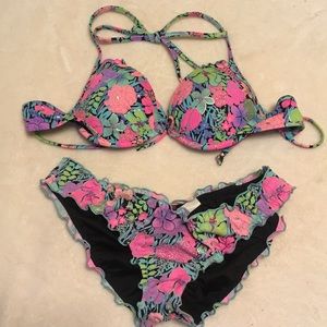 VS Swim Neon Floral Push Up Bikini Top and Bottoms